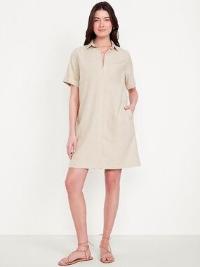 Old Navy Linen-Blend Button-Down Shirt Dress - Neutral